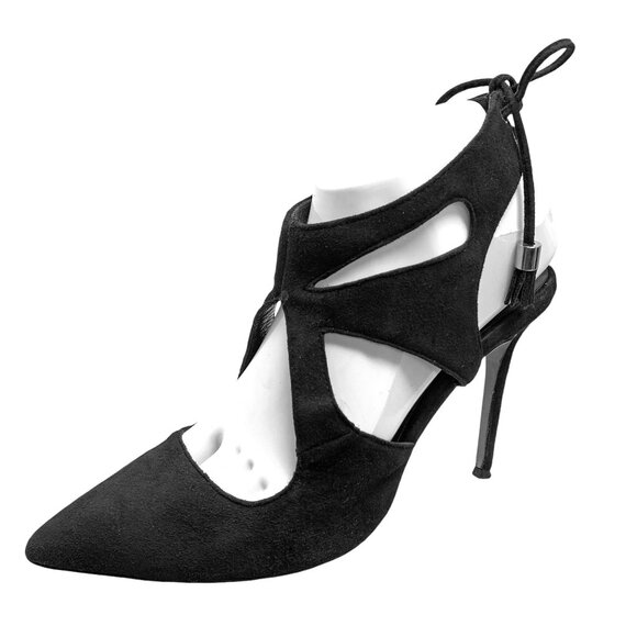 RAYE Tellie Black‎ Suede Cutout Tie Pointed Rear Tie Pumps - Picture 1 of 9